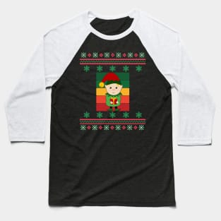 Elf Faux Ugly Christmas Sweater Funny Holiday Design Baseball T-Shirt